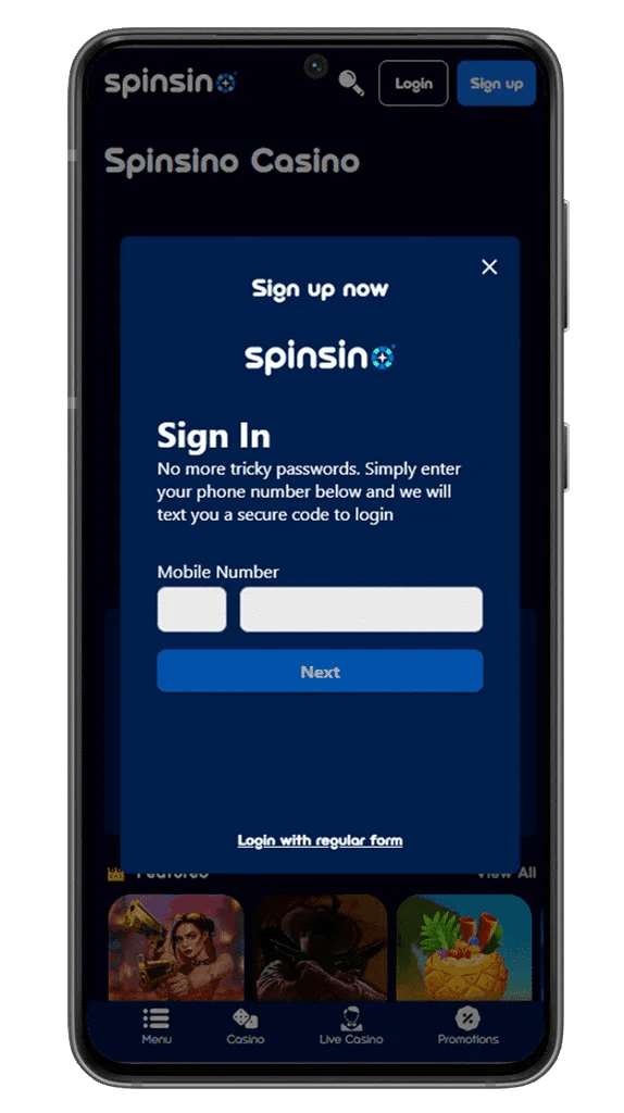 Spinsino mobile sign up